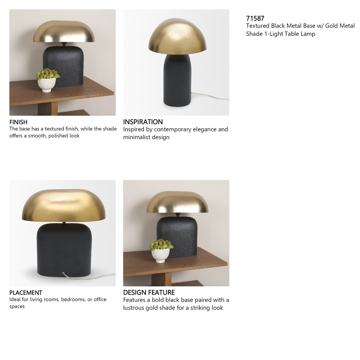 Liorre Textured Black Metal Base w/ Gold Metal Shade 1-Light Table Lamp from Mercana - Luna Furniture
