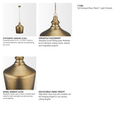 Keller Tall Antiqued Brass Metal 1-Light Pendant from Mercana - Luna Furniture