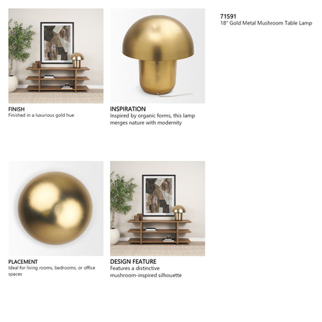 Orlo 18" Gold Metal Mushroom Table Lamp from Mercana - Luna Furniture
