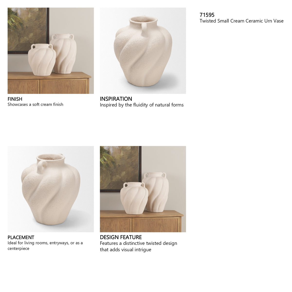 Syros Twisted Small Cream Ceramic Urn Vase