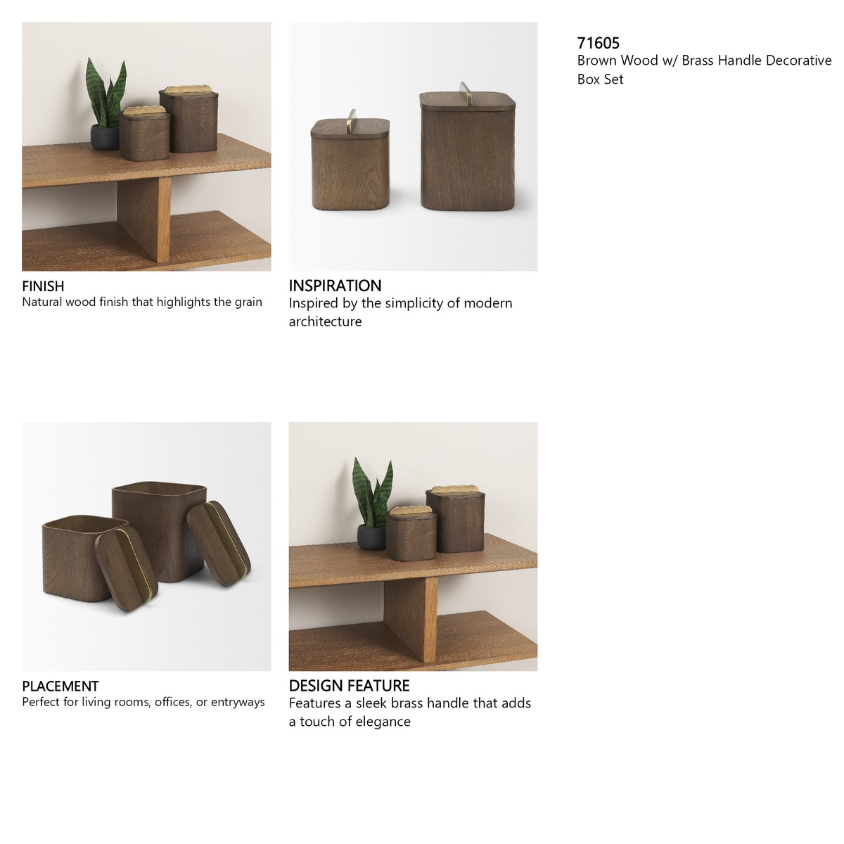 Benton Brown Wood w/ Brass Handle Decorative Box Set from Mercana - Luna Furniture