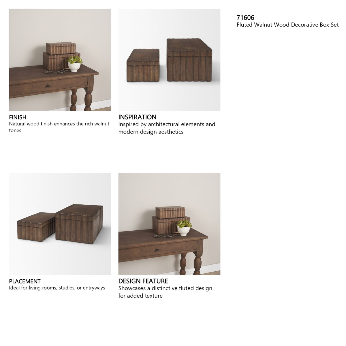 Strata Fluted Walnut Wood Decorative Box Set from Mercana - Luna Furniture