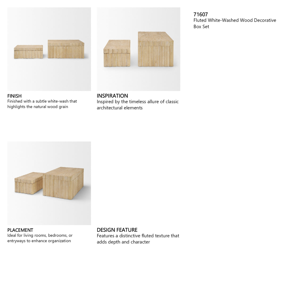 Strata Fluted White-Washed Wood Decorative Box Set