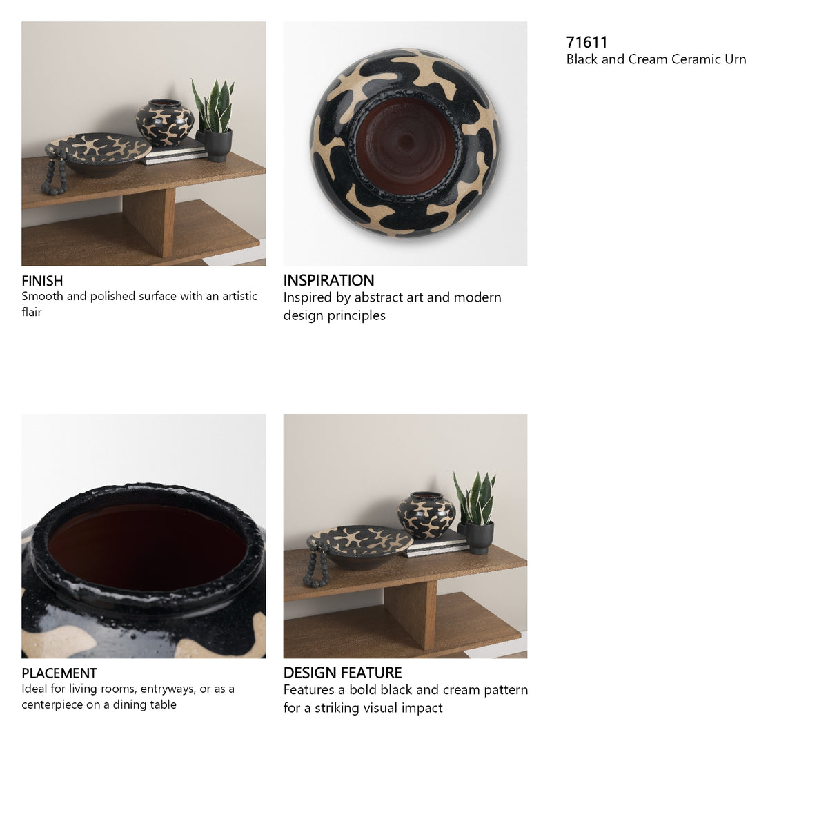 Bosma Black and Cream Ceramic Urn from Mercana - Luna Furniture