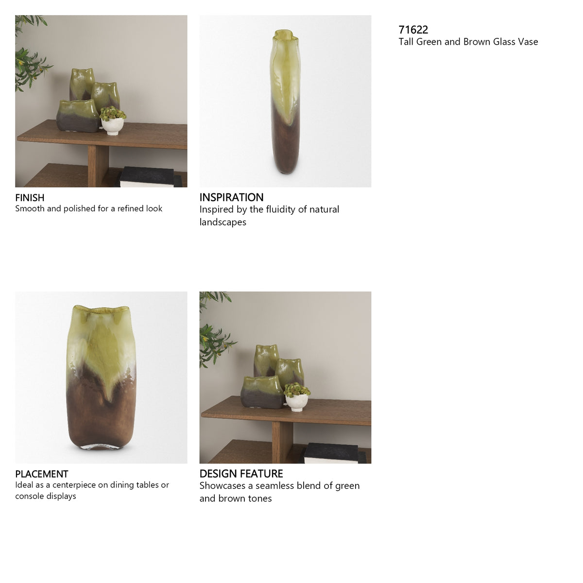 Tulano Tall Green and Brown Glass Vase from Mercana - Luna Furniture