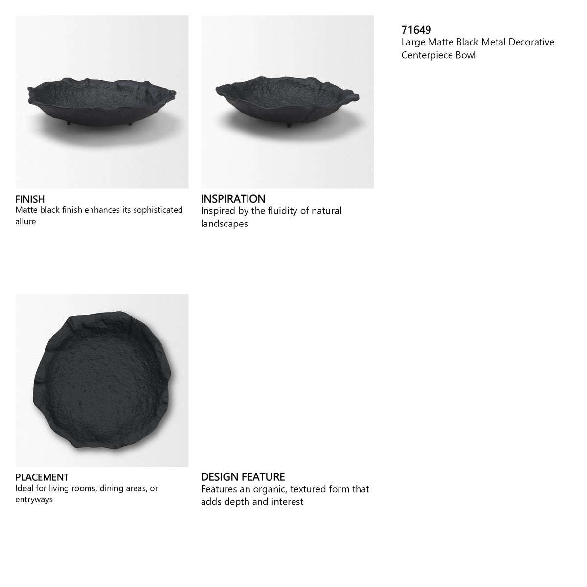 Verdant Large Matte Black Metal Decorative Centerpiece Bowl from Mercana - Luna Furniture