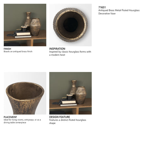 Patine Antiqued Brass Metal Fluted Hourglass Decorative Vase from Mercana - Luna Furniture