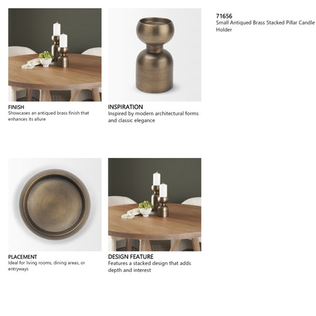 Pelar Small Antiqued Brass Stacked Pillar Candle Holder from Mercana - Luna Furniture
