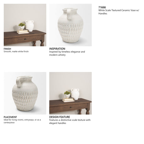 Basma White Scale Textured Ceramic Vase w/ Handles from Mercana - Luna Furniture