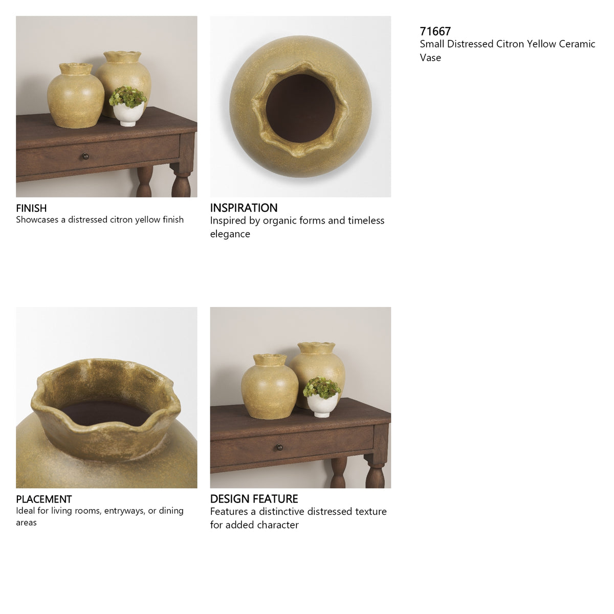Melo Small Distressed Citron Yellow Ceramic Vase from Mercana - Luna Furniture