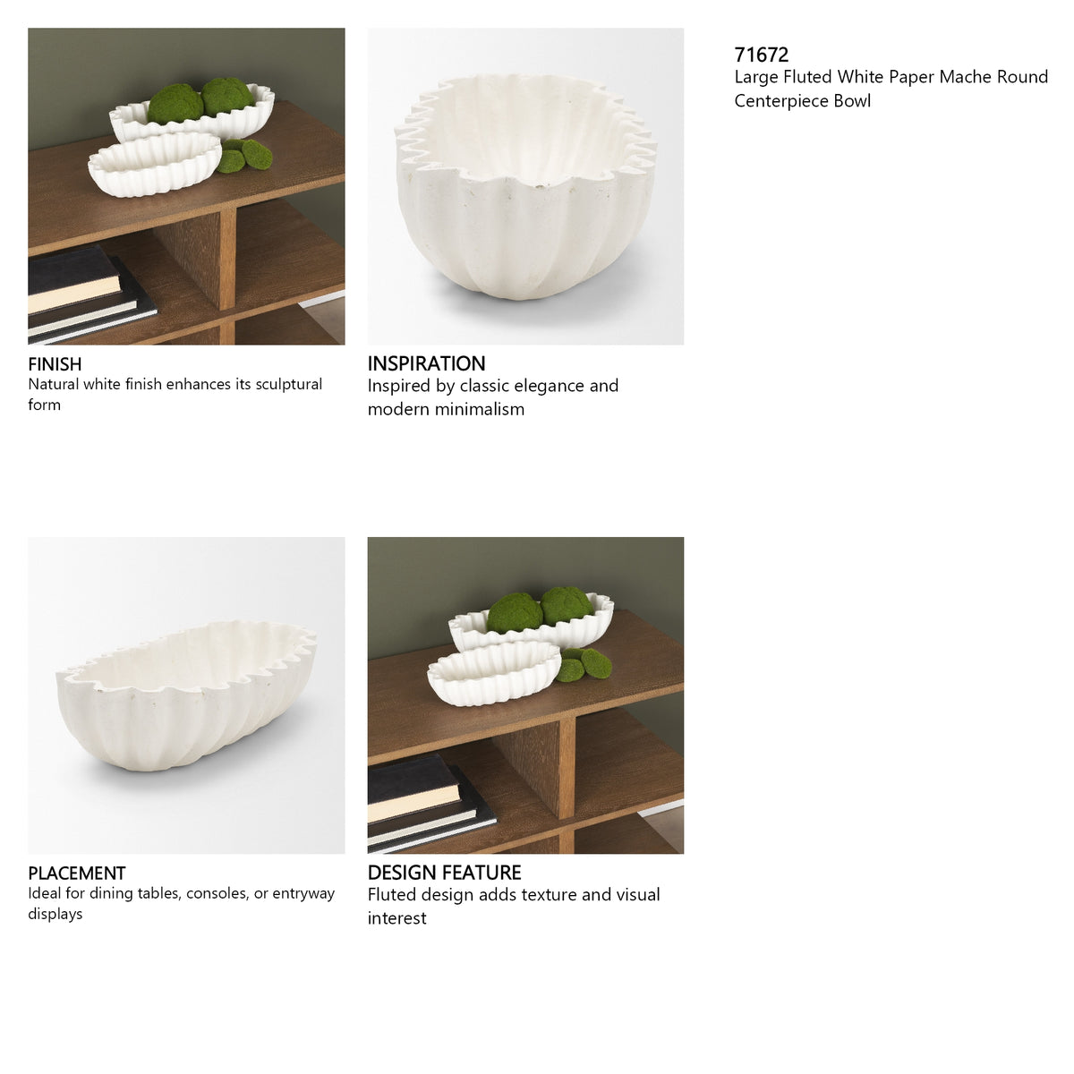Camelia Large Fluted White Paper Mache Round Centerpiece Bowl from Mercana - Luna Furniture