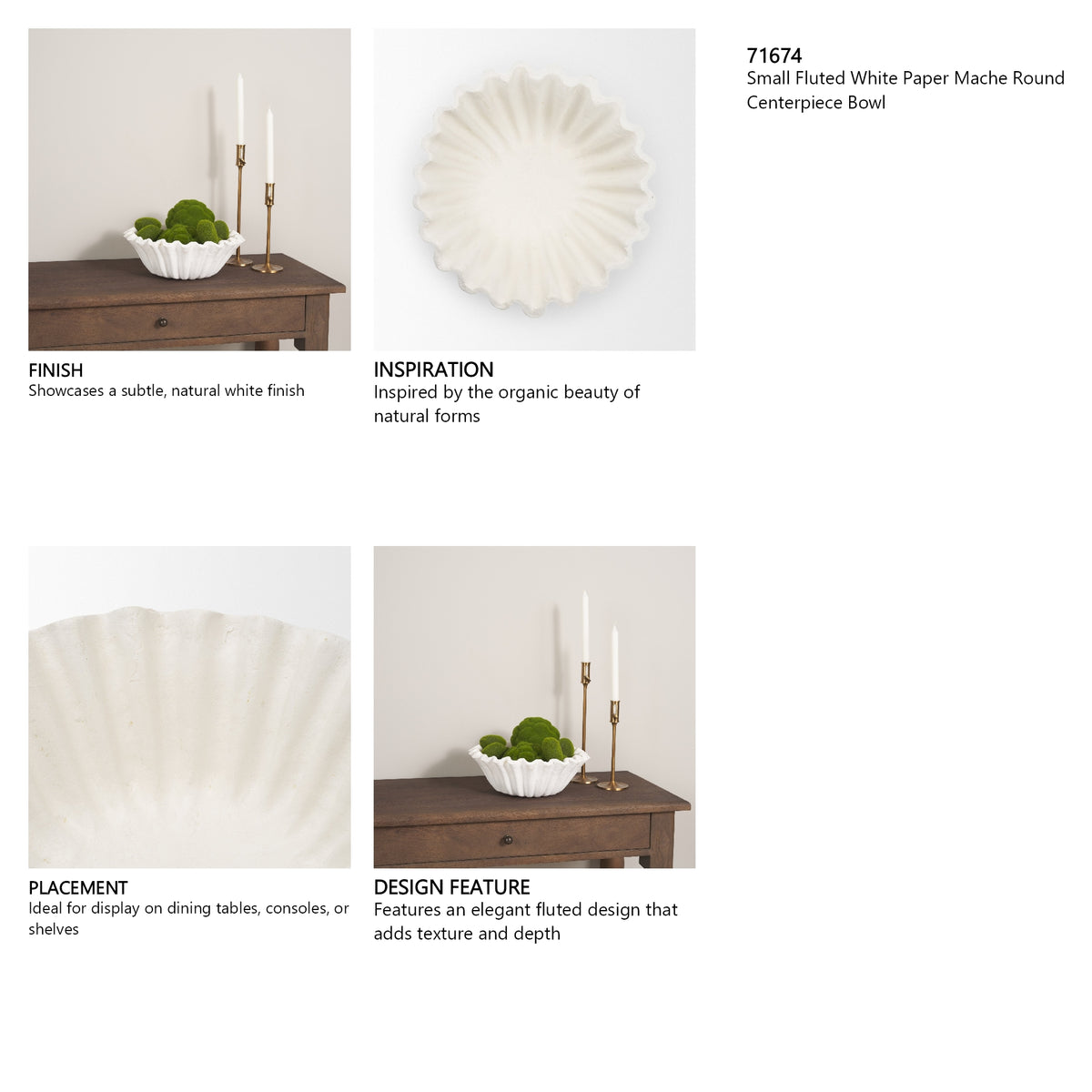 Camelia Small Fluted White Paper Mache Round Centerpiece Bowl from Mercana - Luna Furniture