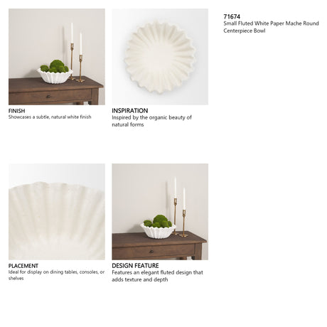 Camelia Small Fluted White Paper Mache Round Centerpiece Bowl from Mercana - Luna Furniture