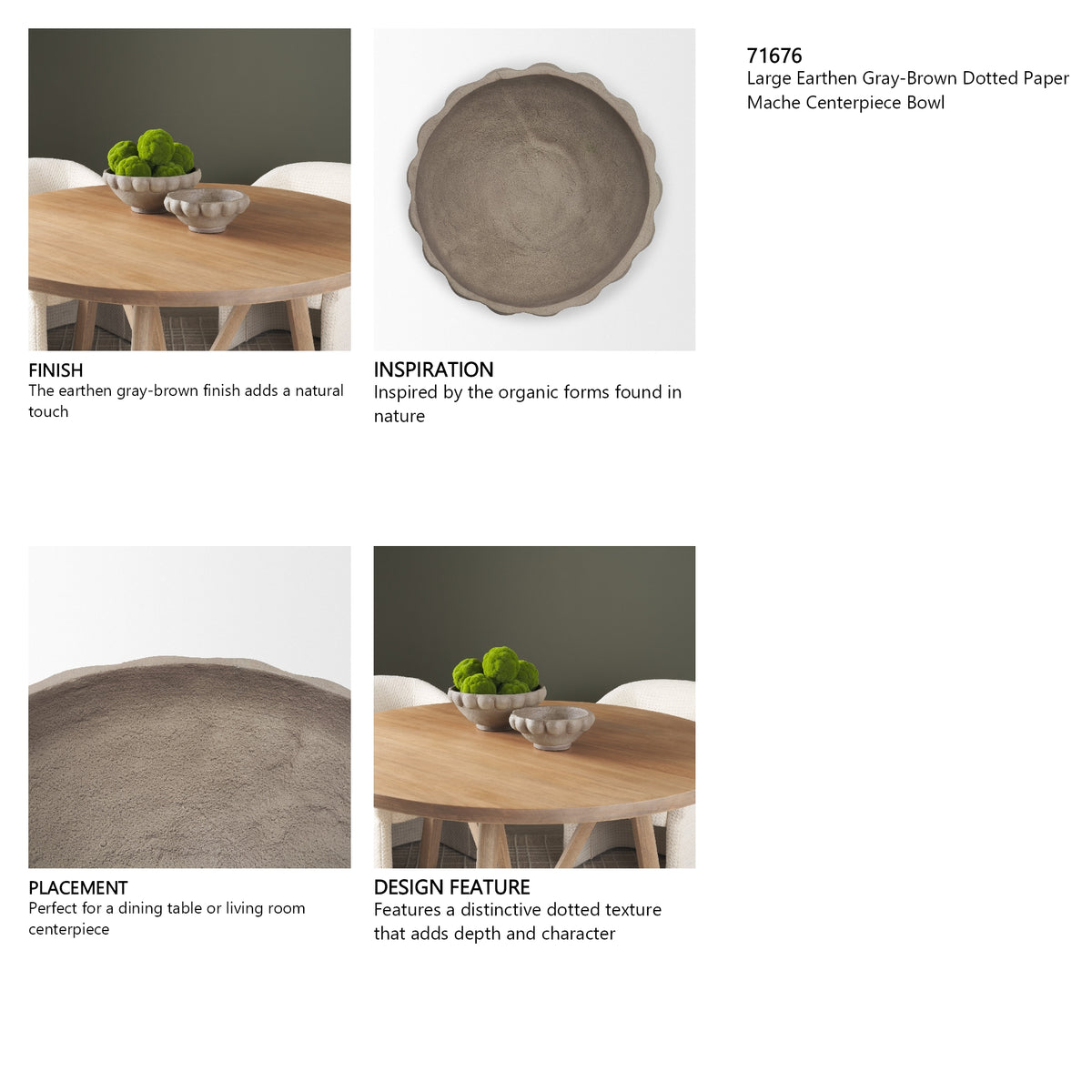 Konya Large Earthen Gray-Brown Dotted Paper Mache Centerpiece Bowl from Mercana - Luna Furniture