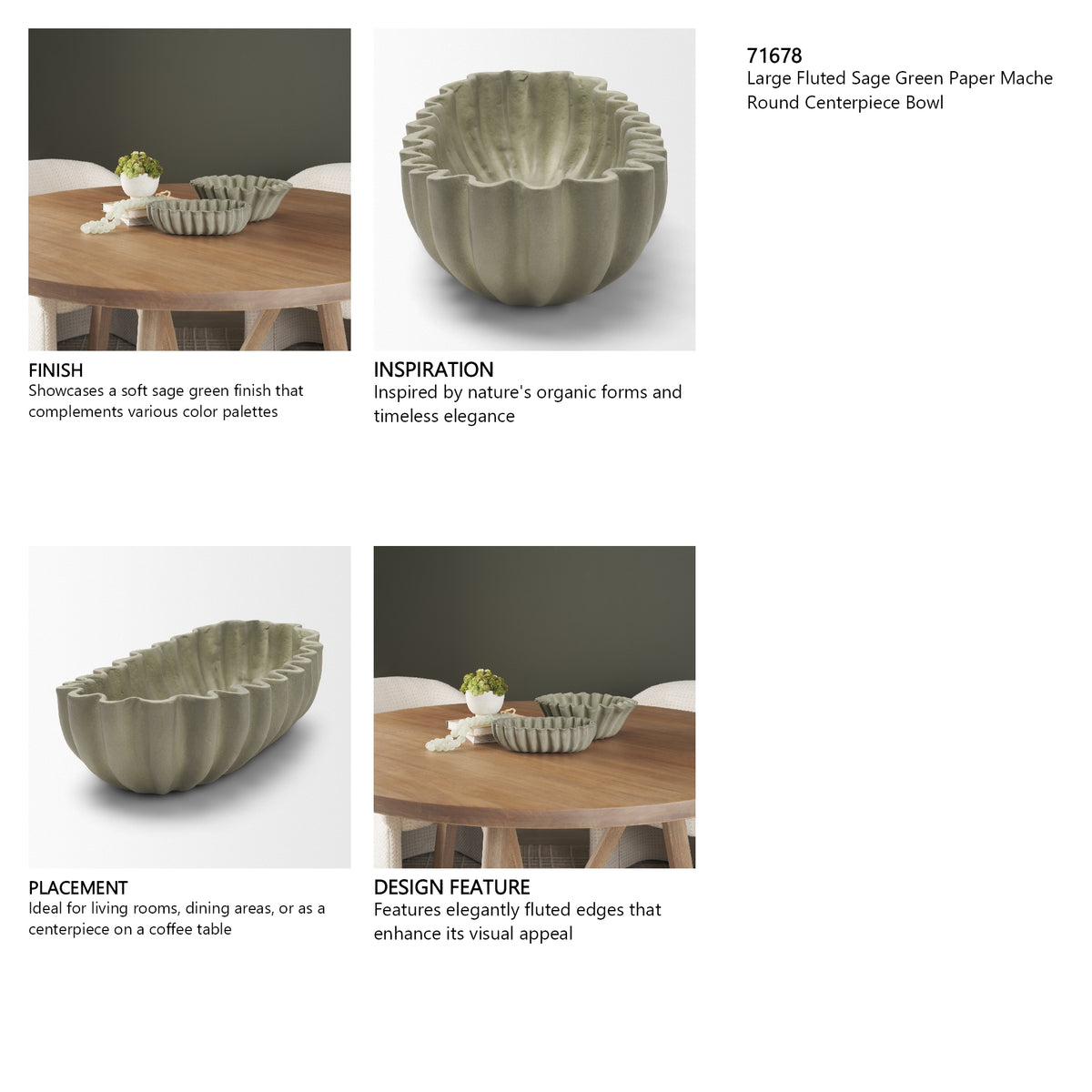 Camelia Large Fluted Sage Green Paper Mache Round Centerpiece Bowl from Mercana - Luna Furniture