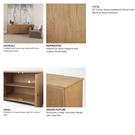 Carrington 82" 4 Door Closed Sideboard | Brown Oak Wood w/ Brass Hardware from Mercana - Luna Furniture