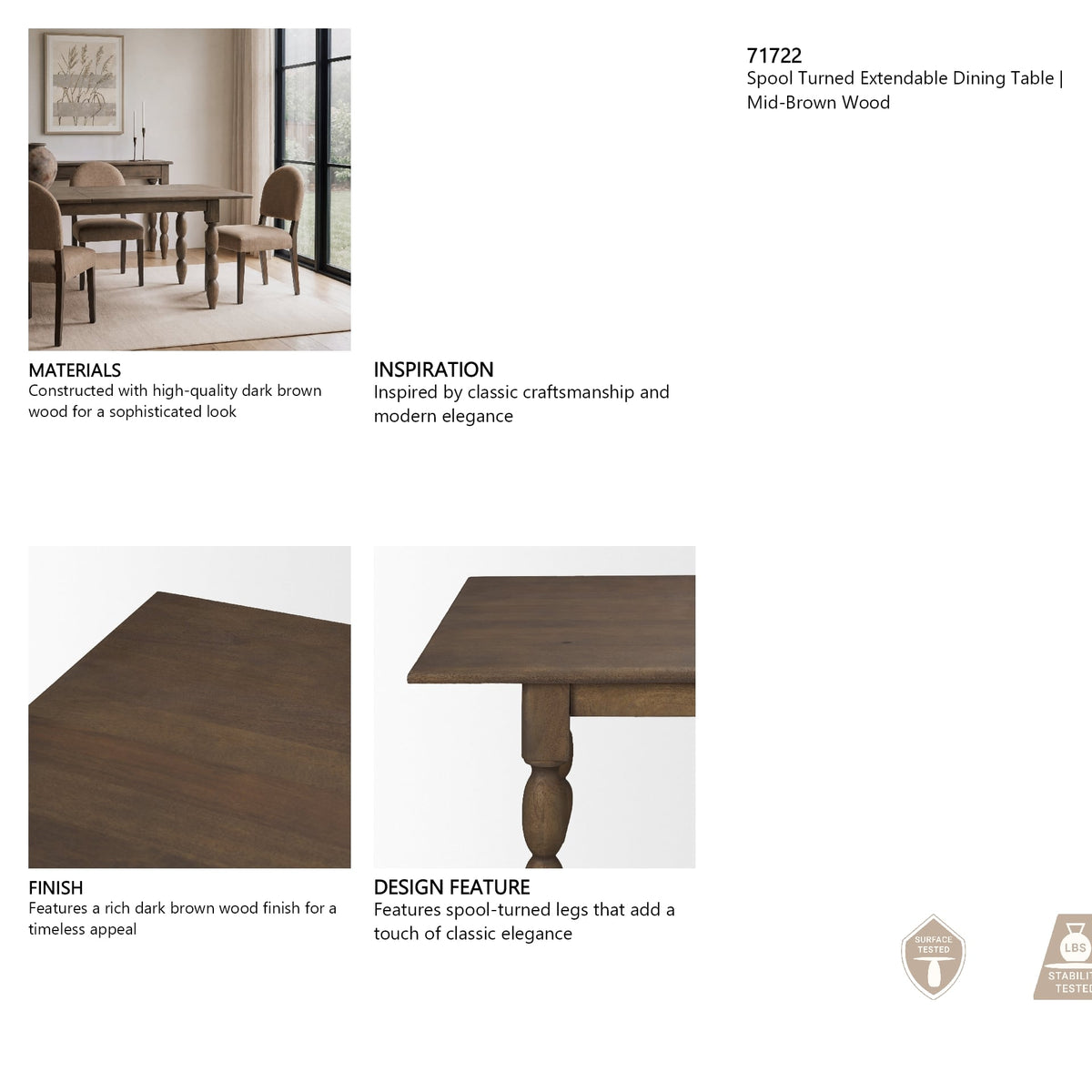 Angeline 96"L x 48"W Extendable Dining Table | Dark Brown Wood | Seats 8-10