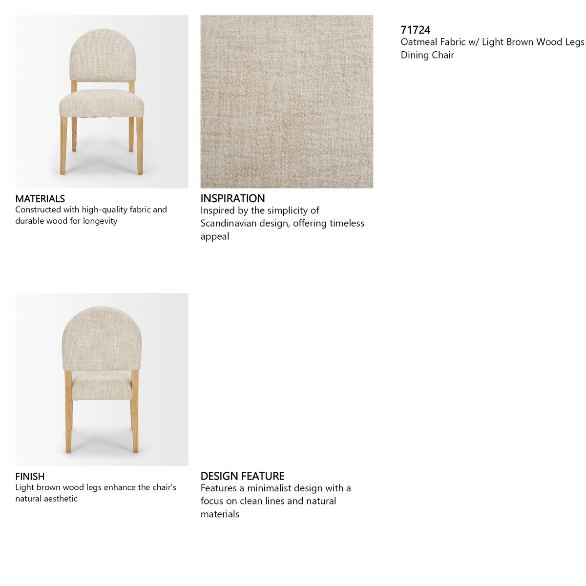 Martie Rounded Back Dining Side Chair | Oatmeal Fabric w/ Wood, Set of 2 from Mercana - Luna Furniture