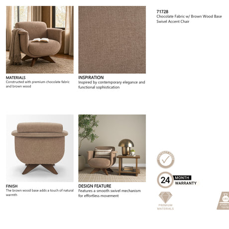 Oskar Chocolate Fabric w/ Brown Wood Base Swivel Accent Chair from Mercana - Luna Furniture