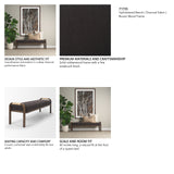 Freya Upholstered Bench | Charcoal Fabric | Brown Wood Frame from Mercana - Luna Furniture