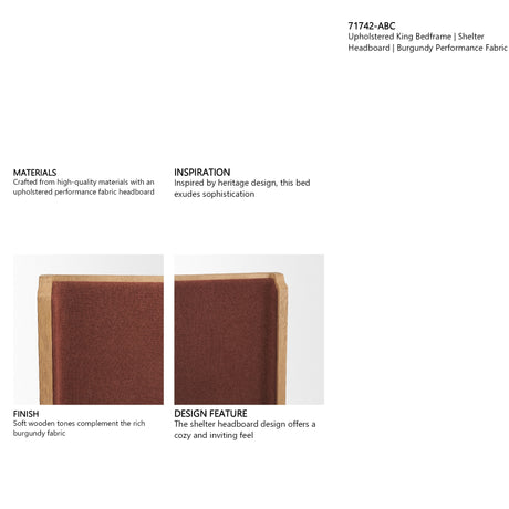 Holden King Upholstered Bedframe | Shelter Headboard | Burgundy Performance Fabric from Mercana - Luna Furniture