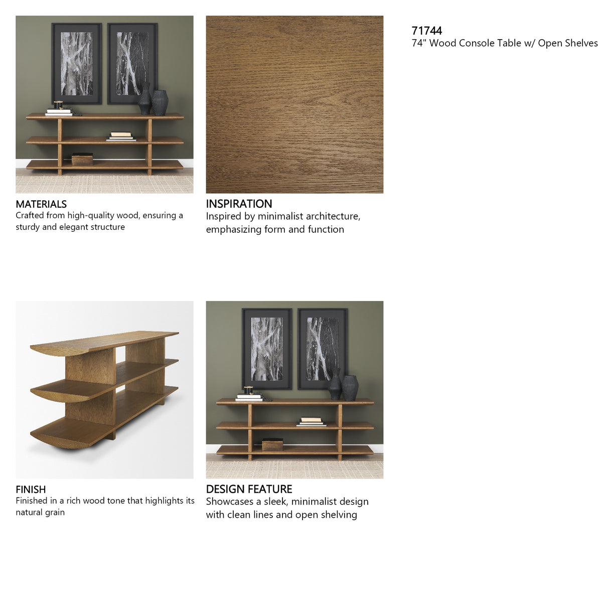 Boden 74" Wood Console Table w/ Open Shelves from Mercana - Luna Furniture