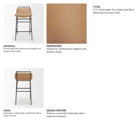 Kavalan Backless 33.5in Seat Counter Stool | Tan Leather w/ Gunmetal from Mercana - Luna Furniture