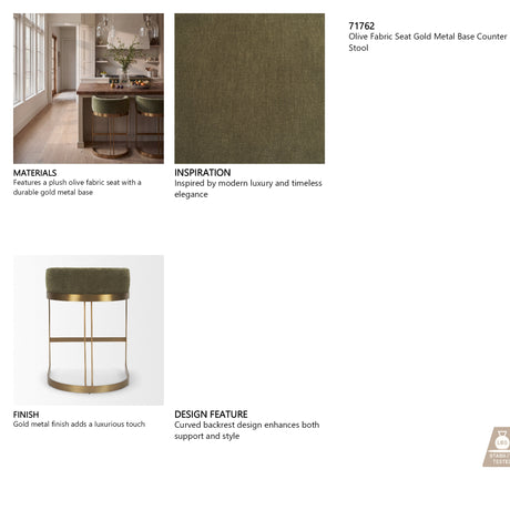 Hollyfield Backless 28.7in Seat Bar Stool | Olive Fabric w/ Gold Metal from Mercana - Luna Furniture
