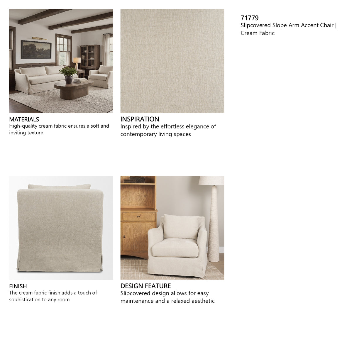 Ellington Slipcovered Slope Arm Accent Chair | Cream Fabric from Mercana - Luna Furniture