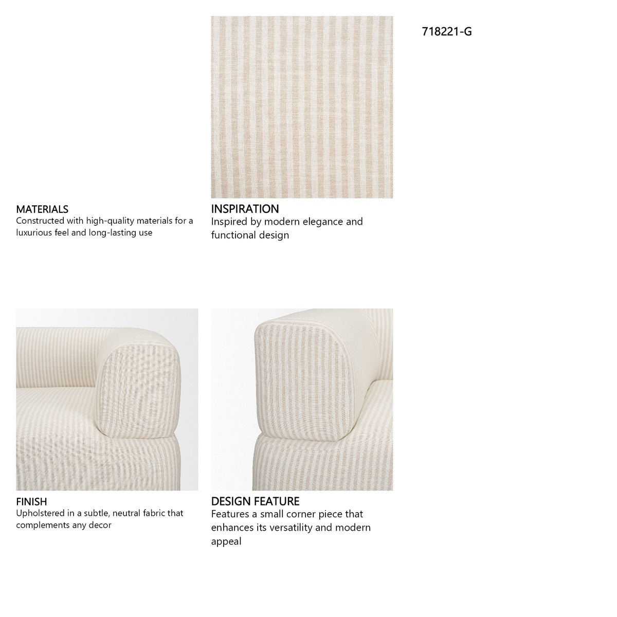 Warner Stripe 3 Piece Sofa Set w/S Corner Piece from Mercana - Luna Furniture