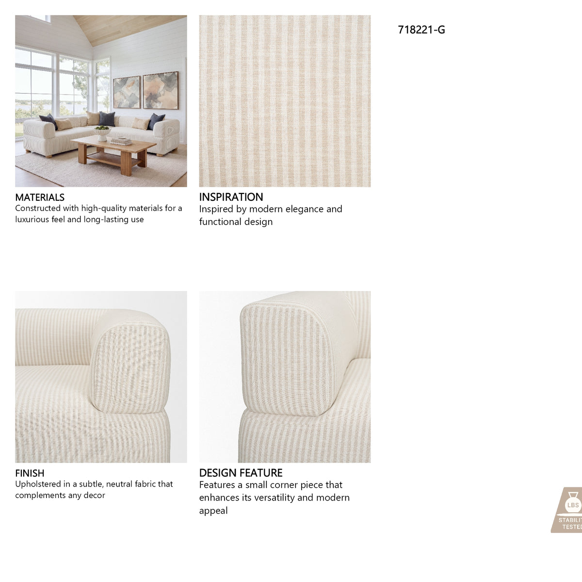Warner Stripe 3 Piece Sofa Set w/S Corner Piece from Mercana - Luna Furniture