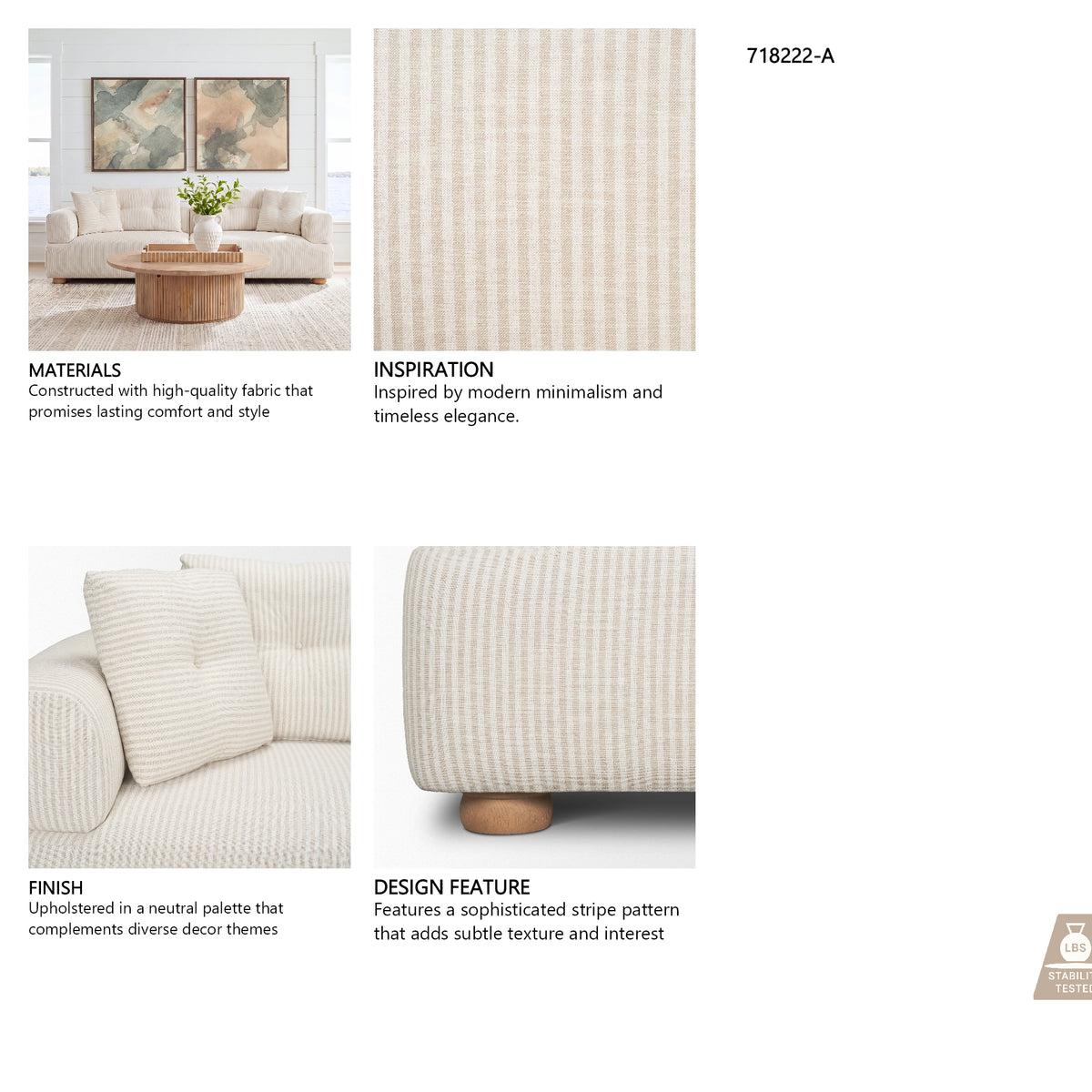 Warner Stripe 2 Piece Sofa Set w/Back Cushions from Mercana - Luna Furniture