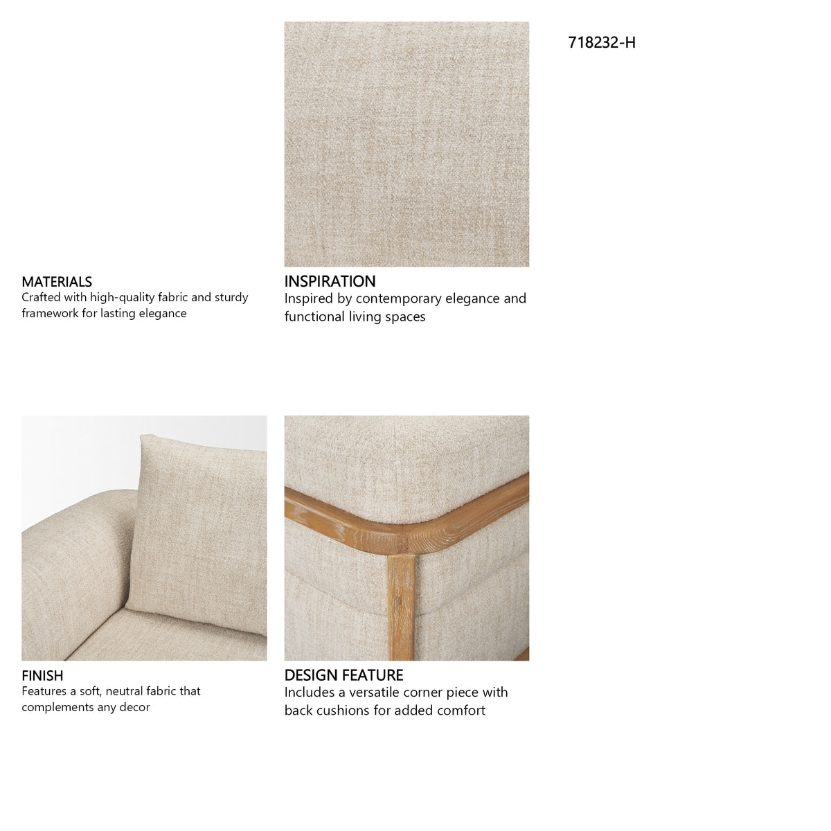 Warner Frame 3 Piece Sofa Set w/S Corner Piece w/Back Cushions from Mercana - Luna Furniture