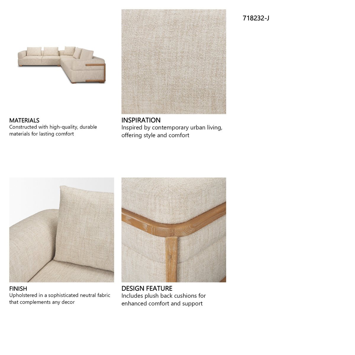 Warner Frame 3 Piece Sofa Set w/S Corner Piece w/Back Cushions from Mercana - Luna Furniture