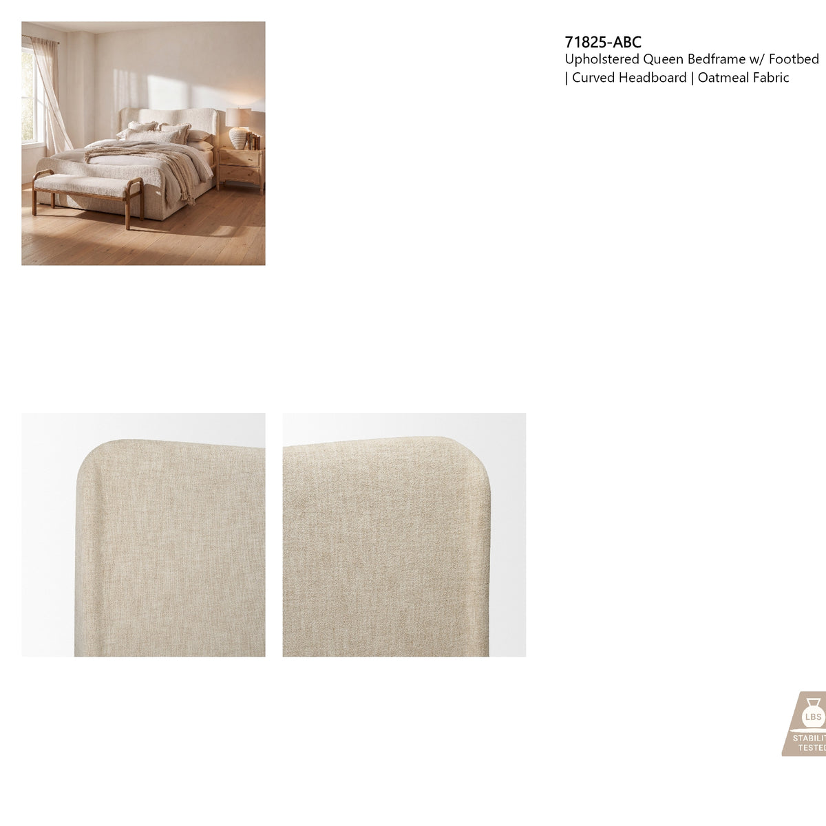 Solene Queen Upholstered Bedframe w/ Footbed | Curved Headboard | Oatmeal Fabric from Mercana - Luna Furniture