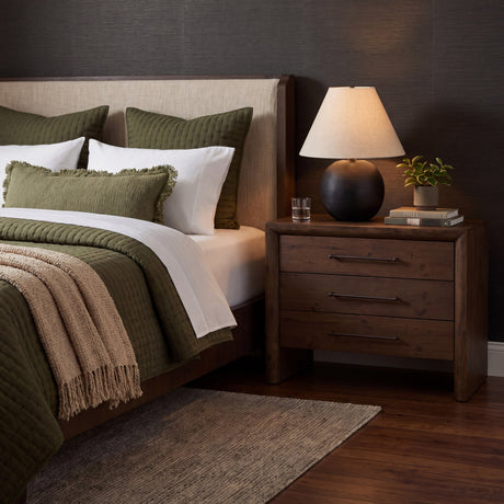 Holden King Upholstered Bedframe | Shelter Headboard | Oatmeal Performance Fabric from Mercana - Luna Furniture