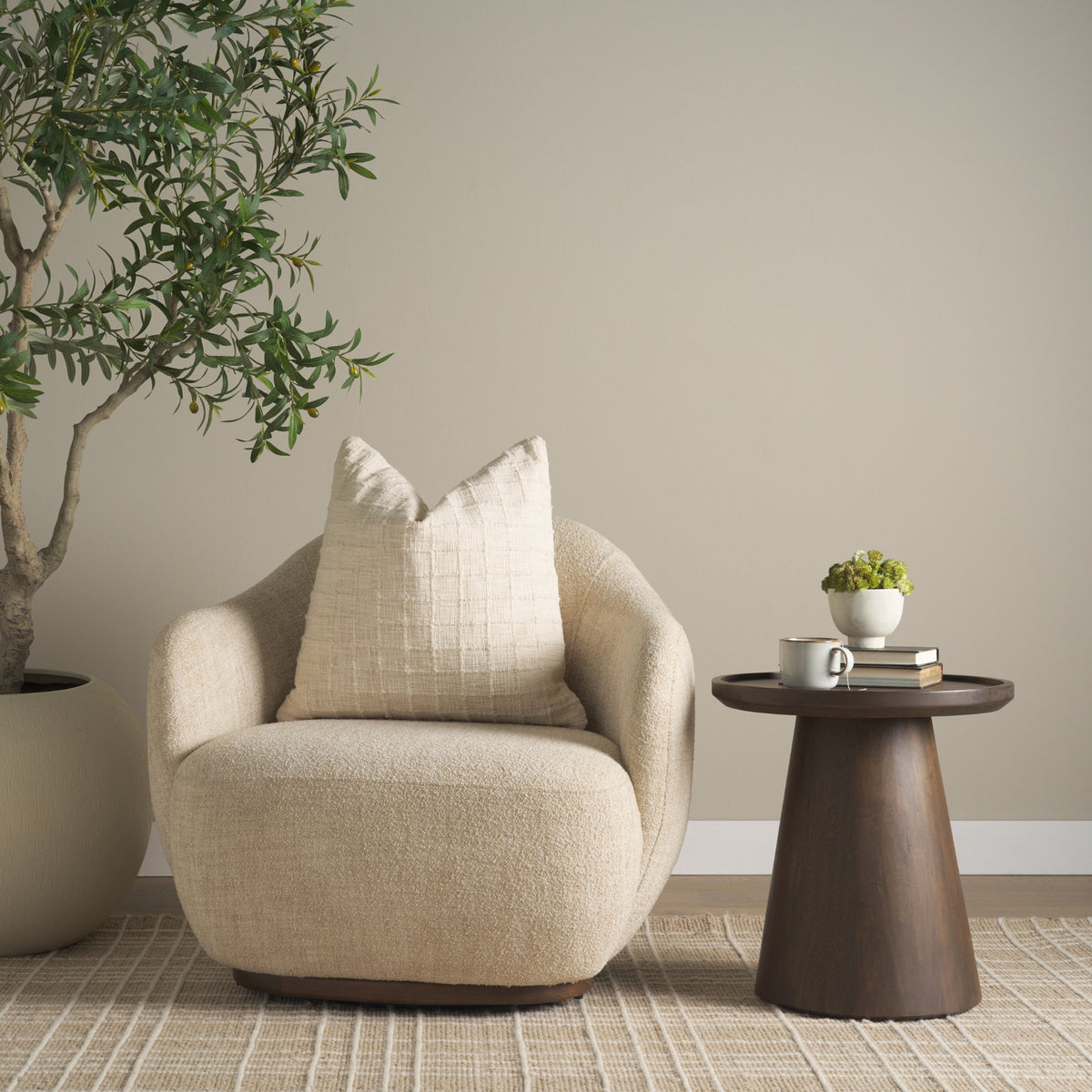 Hudson Oatmeal Fabric Upholstered Swivel Chair from Mercana - Luna Furniture