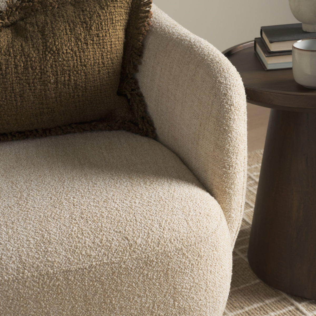 Hudson Oatmeal Fabric Upholstered Swivel Chair from Mercana - Luna Furniture