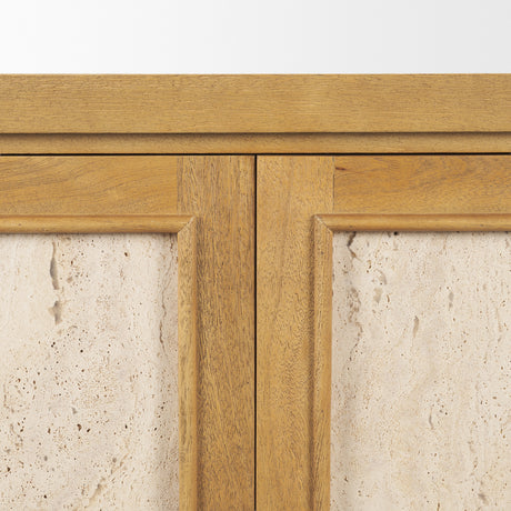 Valterra Light Brown Wood w/ Travertine 4 Door Sideboard from Mercana - Luna Furniture
