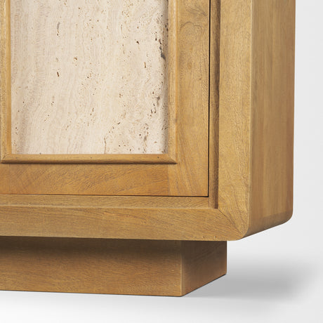 Valterra Light Brown Wood w/ Travertine 4 Door Sideboard from Mercana - Luna Furniture