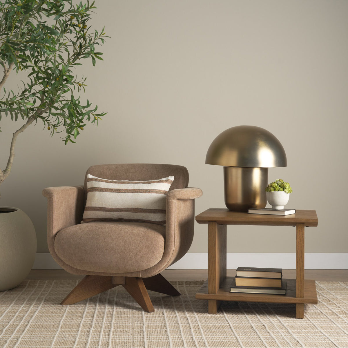 Oskar Chocolate Fabric w/ Brown Wood Base Swivel Accent Chair from Mercana - Luna Furniture