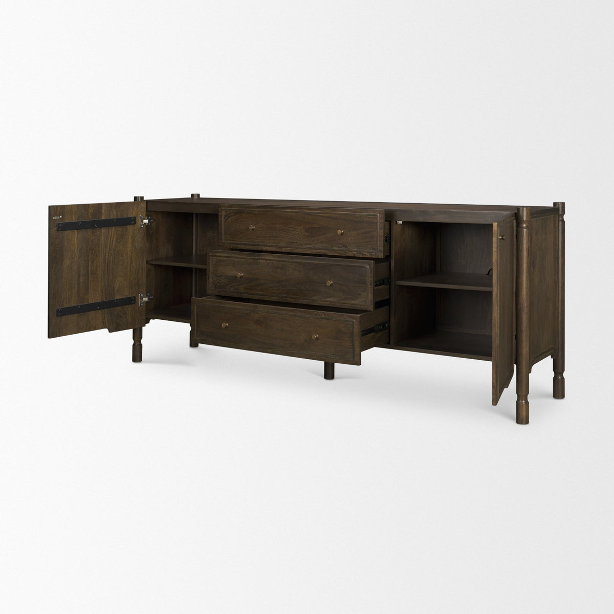 Phil Dark Brown Wood 2 Door 3 Drawer Closed Sideboard from Mercana - Luna Furniture