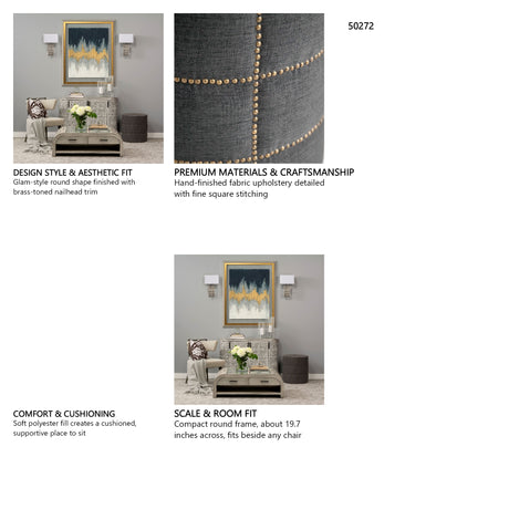 Beacon 20.5"H Gray Fabric w/ Metal Tacks Round Ottoman from Mercana - Luna Furniture