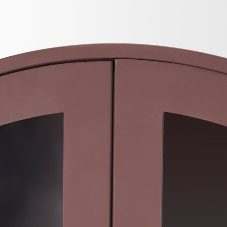 Rousseau Arched Curio Cabinet w/ Glass Doors | Burgundy Metal from Mercana - Luna Furniture