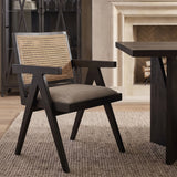 Donna Black Wood Cane-Back w/ Beige Upholstered Seat Dining Chair