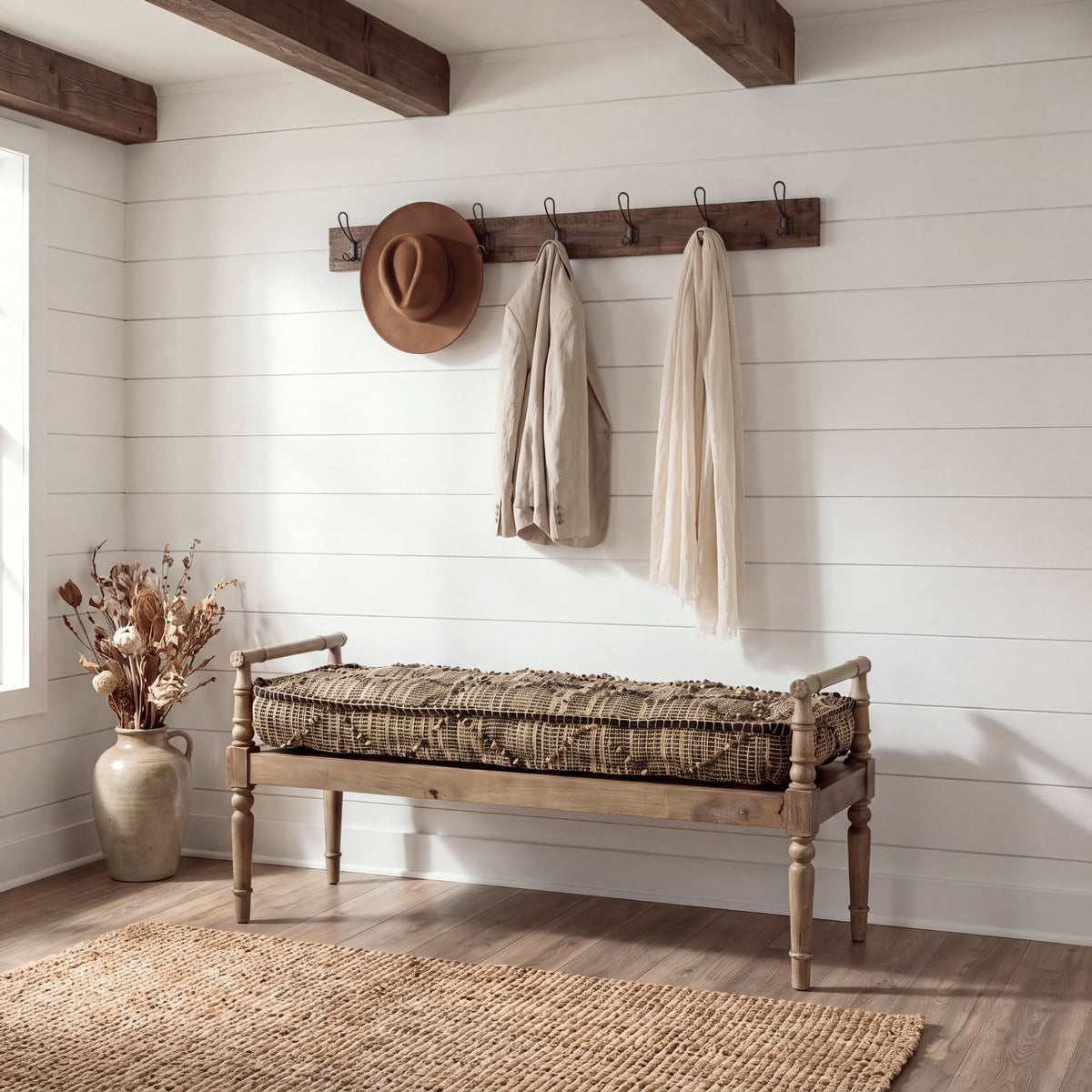 Fullerton II 57L x 21W Jute Patterned Top W/Brown Wood Base Accent Bench from Mercana - Luna Furniture
