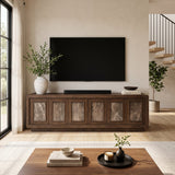 Valterra Dark Brown Wood Media Console with Cappuccino Marble 6 Doors from Mercana - Luna Furniture