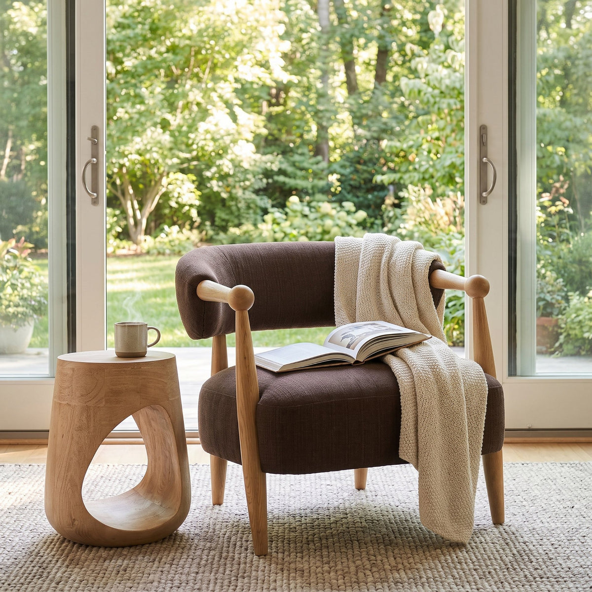 Lewis Mocha Fabric w/ Brown Wood Open Back Accent Chair from Mercana - Luna Furniture
