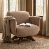 Oskar Chocolate Fabric w/ Brown Wood Base Swivel Accent Chair from Mercana - Luna Furniture