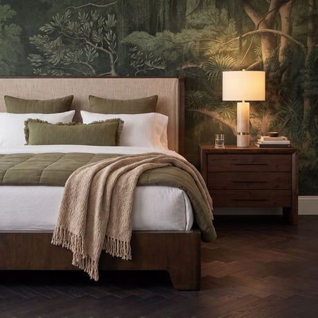 Holden King Upholstered Bedframe | Shelter Headboard | Oatmeal Performance Fabric from Mercana - Luna Furniture